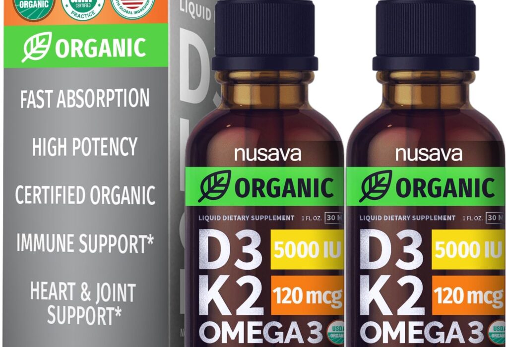 (2 Pack) Organic Vitamin D3 K2 Drops with MCT Oil Omega 3, 5...
