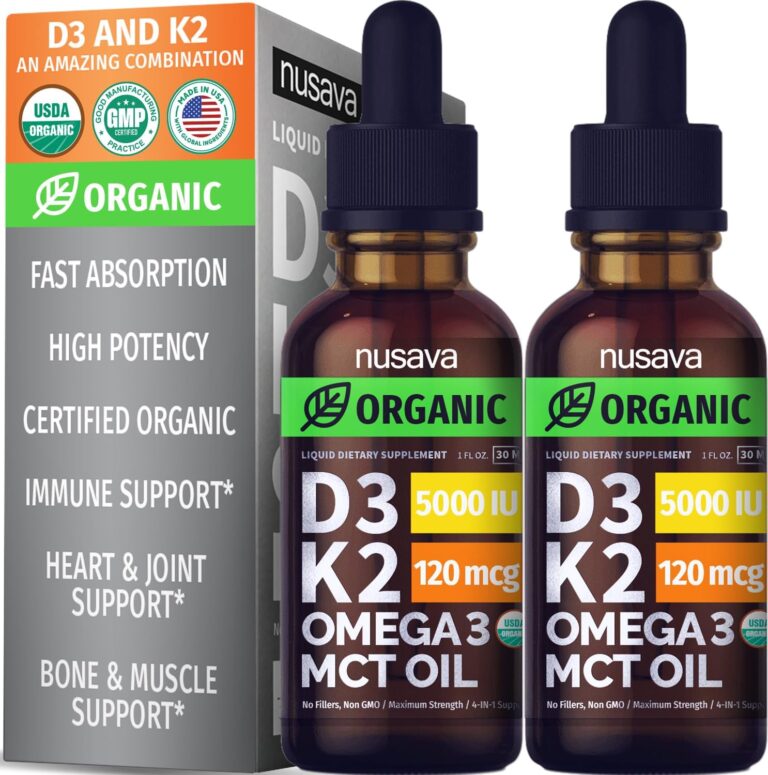 (2 Pack) Organic Vitamin D3 K2 Drops with MCT Oil Omega 3, 5...