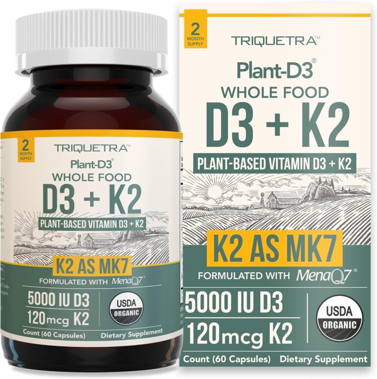 Organic Plant D3 + K2 | 5000 iu D3 + 120 mcg K2 as All-Trans...