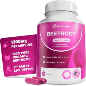 Rosabella Organic Beet Root Capsules - 1300mg Beet Root Powd...