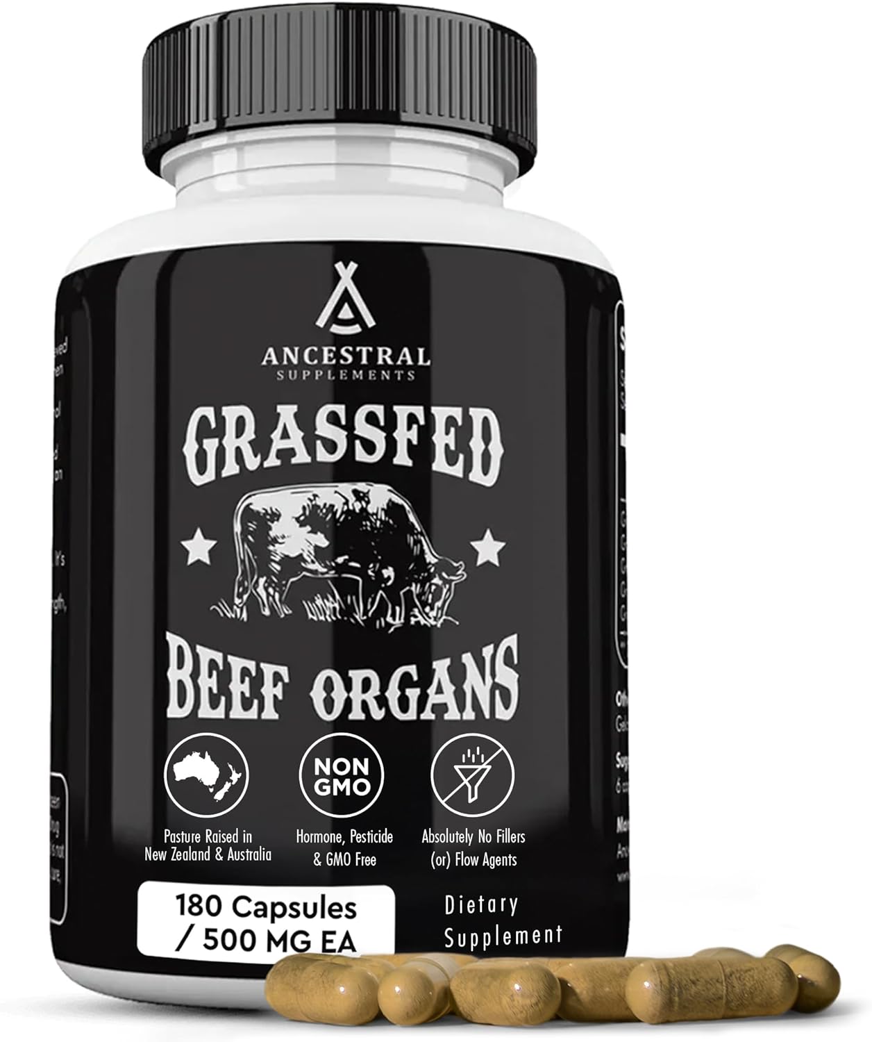 Ancestral Supplements Grass Fed Beef Organ Supplement, Suppo...