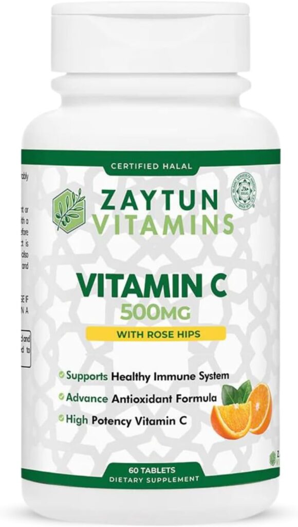 Halal Vitamin C 500mg Tablets with Rose Hips Supports Immune...