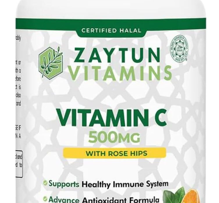 Halal Vitamin C 500mg Tablets with Rose Hips Supports Immune...