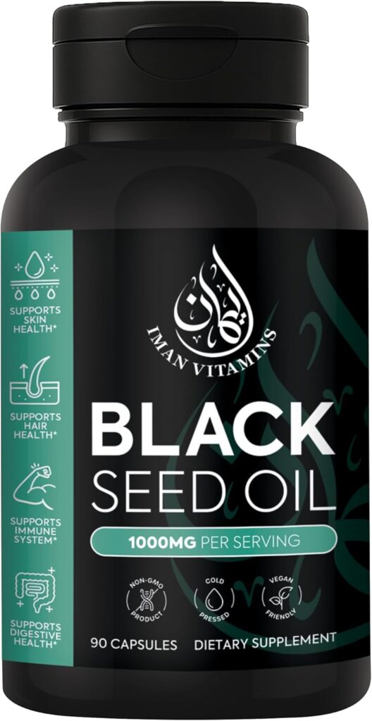 Iman Vitamins Halal Natural Black Seed Oil Capsules 1000mg C...