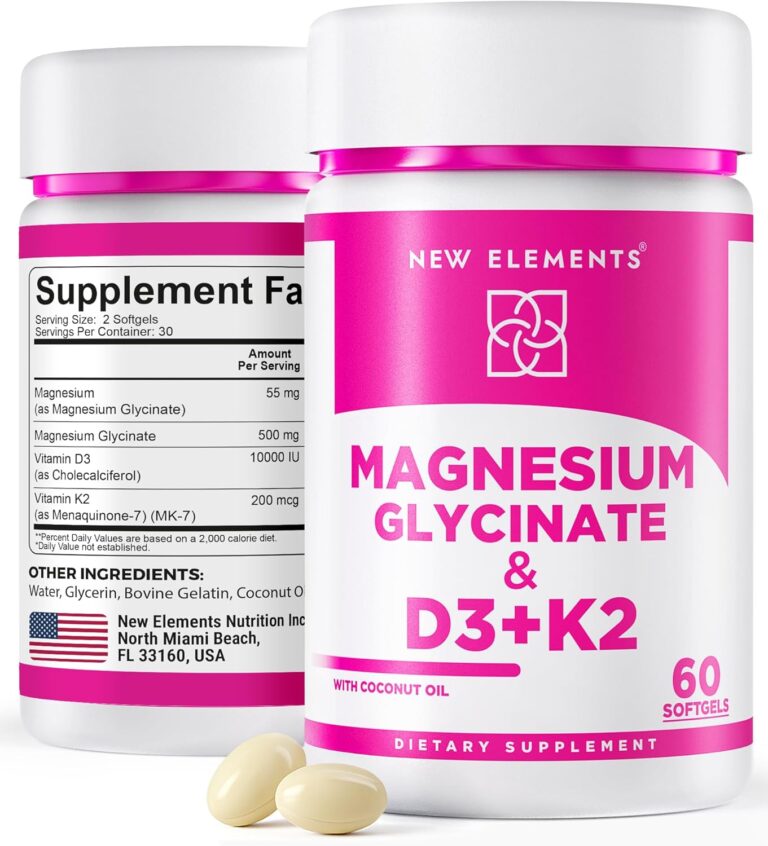 Magnesium Glycinate 500mg with High-Potency Vitamin D3 10,00...