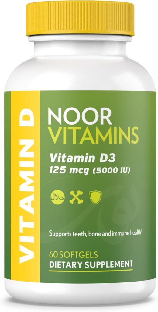 Noor Vitamins Halal Vitamin D, Halal Vitamin D3, 5000 IU Sof...