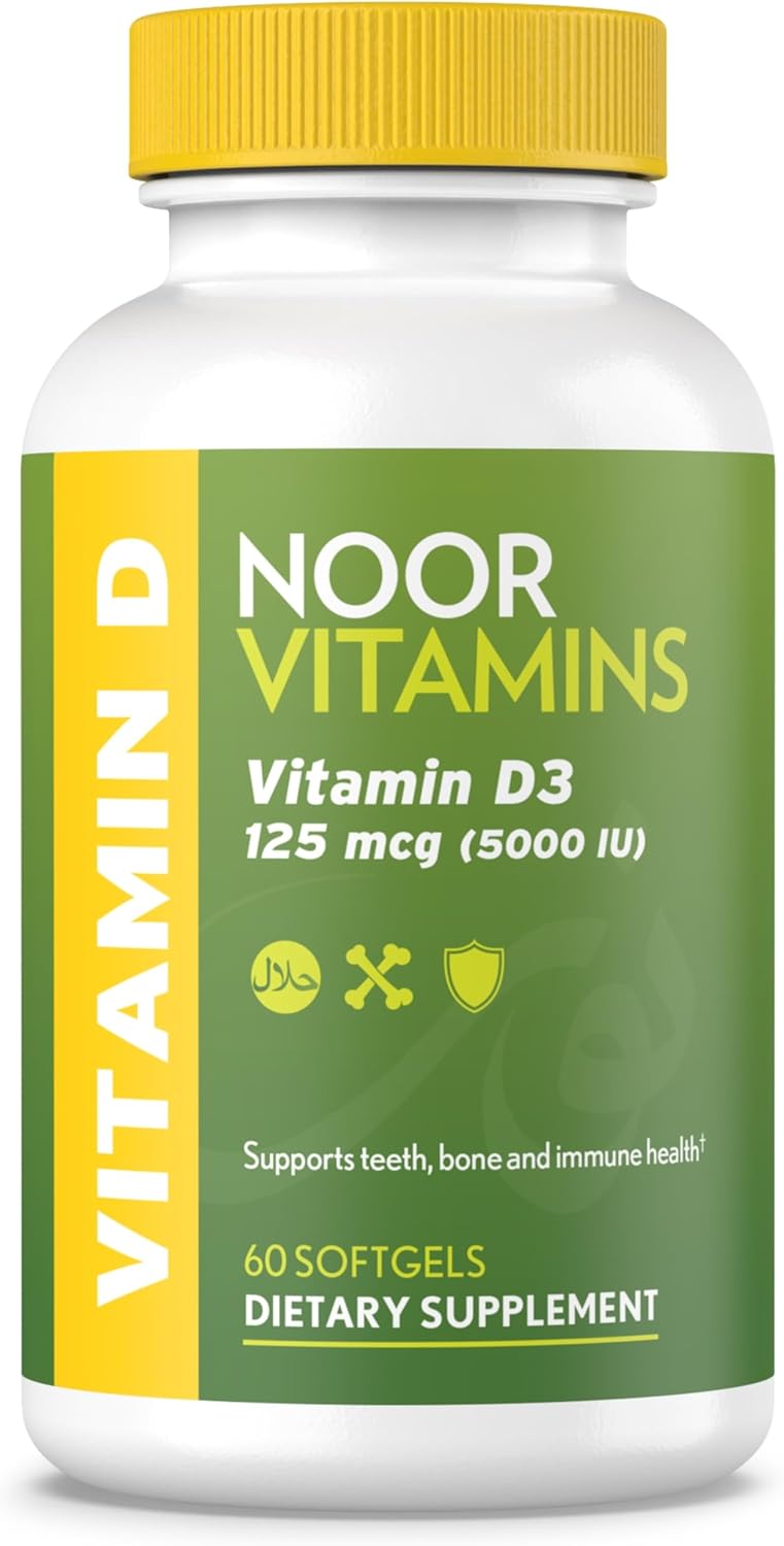 Noor Vitamins Halal Vitamin D, Halal Vitamin D3, 5000 IU Sof...