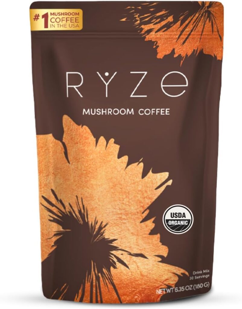 RYZE SUPERFOODS Mushroom Coffee USDA Organic with 6 Adaptoge...