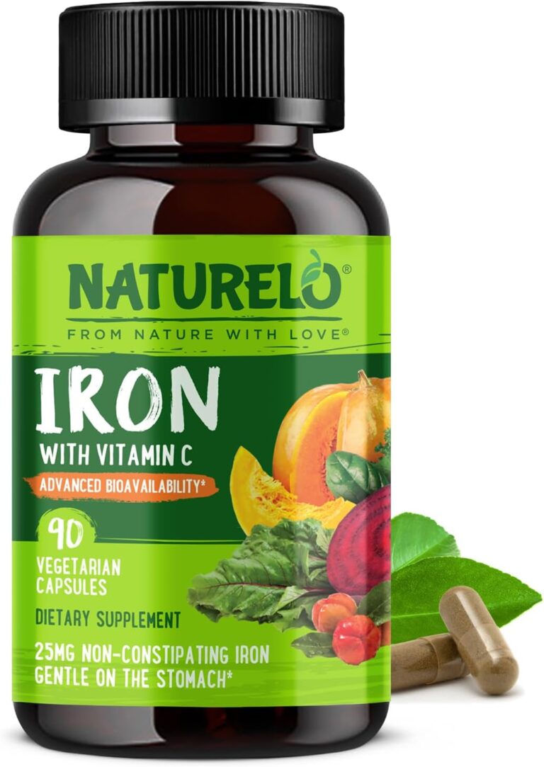 NATURELO Vegan Iron Supplement with Vitamin C and Organic Wh...
