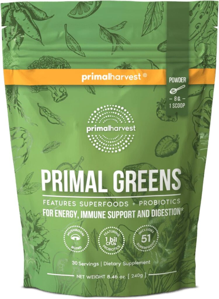 Primal Harvest Super Greens Powder, 30 Servings w/+50 Greens...