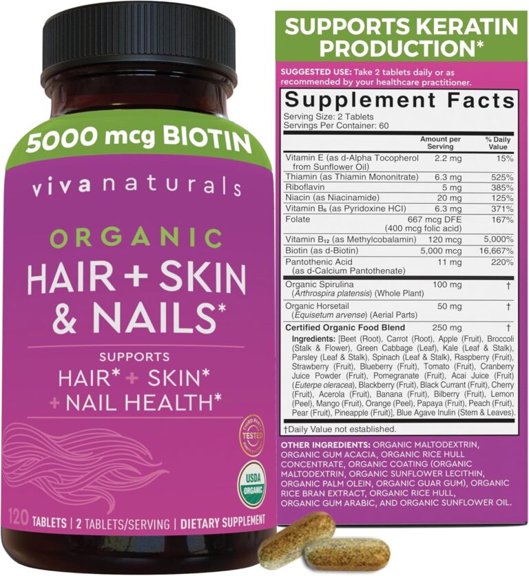 Biotin 5000 mcg Hair Skin Nails Vitamins for Women – Organic...