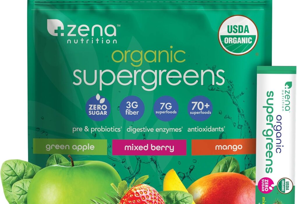 Zena Nutrition Organic Super Greens Powder Variety Pack, 70+...