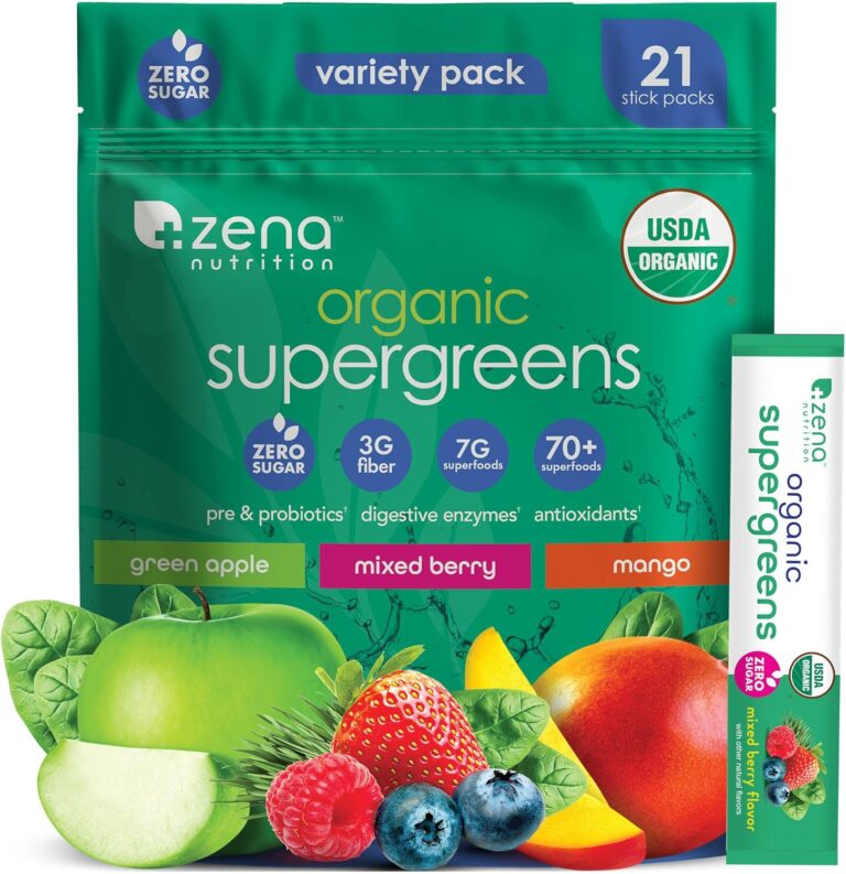 Zena Nutrition Organic Super Greens Powder Variety Pack, 70+...